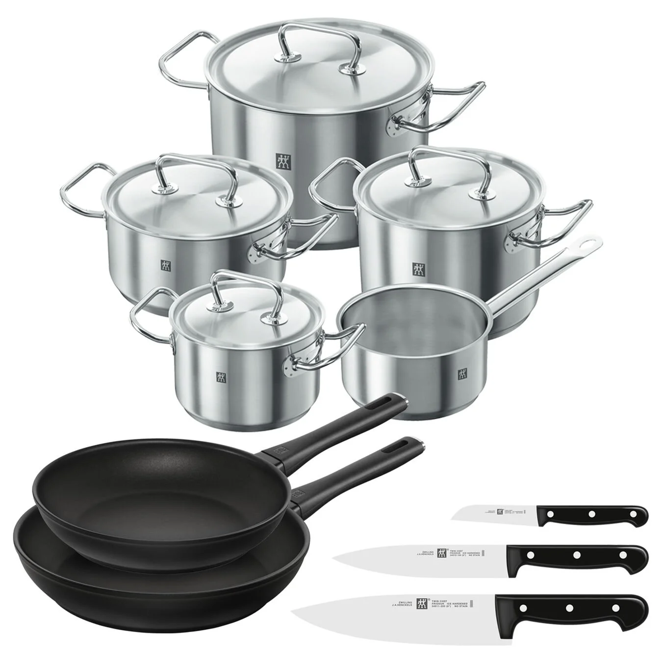 Zwilling Set Con Pentole, Padelle E Coltelli - 10-PZ. 1 Zwilling Set Con Pentole, Padelle E Coltelli - 10-PZ.