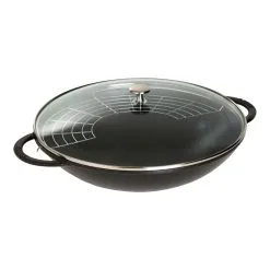 Staub Wok Con Coperchio In Vetro Rotondo - 37 Cm, Nero