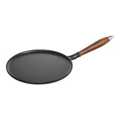Staub Crepiere Con Manico In Legno Rotonda - 28 Cm, Nero