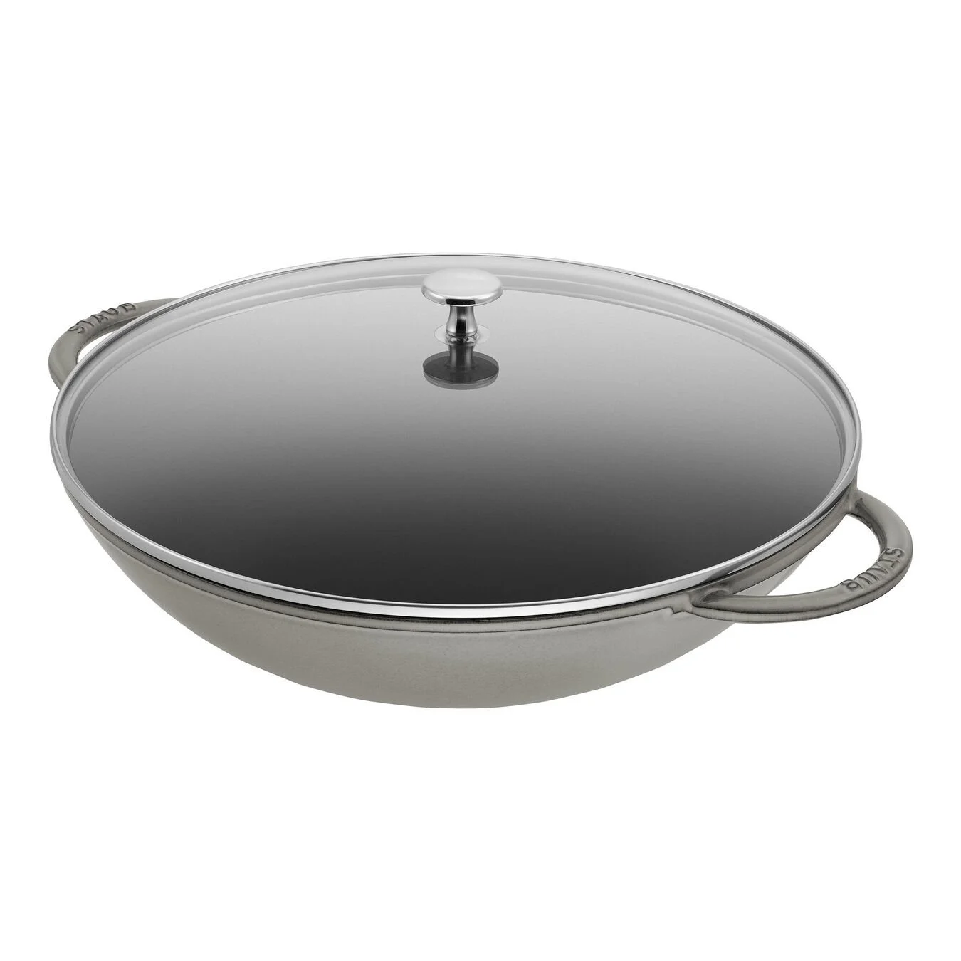 Staub Wok Con Coperchio In Vetro Rotondo - 37 Cm, Grigio Grafite 1 Staub Wok Con Coperchio In Vetro Rotondo - 37 Cm, Grigio Grafite