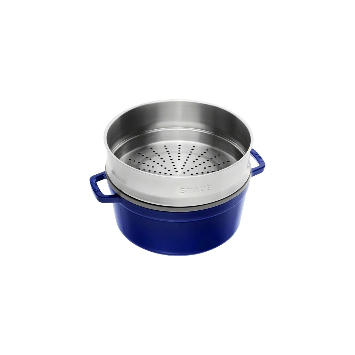 Staub Cocotte Con Cestello A Vapore Rotonda - 26 Cm, Blu Scuro 2 Staub Cocotte Con Cestello A Vapore Rotonda - 26 Cm, Blu Scuro - immagine 2