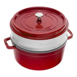 Staub Cocotte Con Cestello A Vapore Rotonda - 26 Cm, Ciliegia