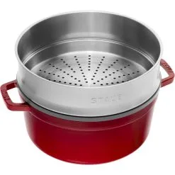 Staub Cocotte Con Cestello A Vapore Rotonda - 26 Cm, Ciliegia -Coltelli 40510601 1
