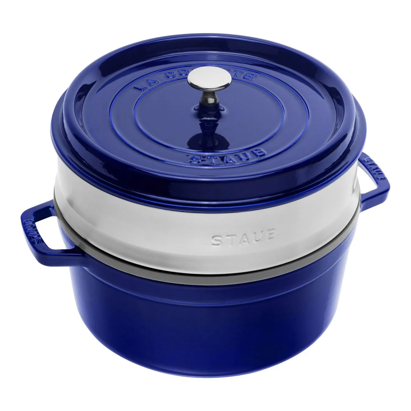 Staub Cocotte Con Cestello A Vapore Rotonda - 26 Cm, Blu Scuro 1 Staub Cocotte Con Cestello A Vapore Rotonda - 26 Cm, Blu Scuro