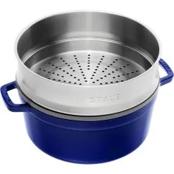 Staub Cocotte Con Cestello A Vapore Rotonda - 26 Cm, Blu Scuro 5 Staub Cocotte Con Cestello A Vapore Rotonda - 26 Cm, Blu Scuro -Coltelli 40510604 1