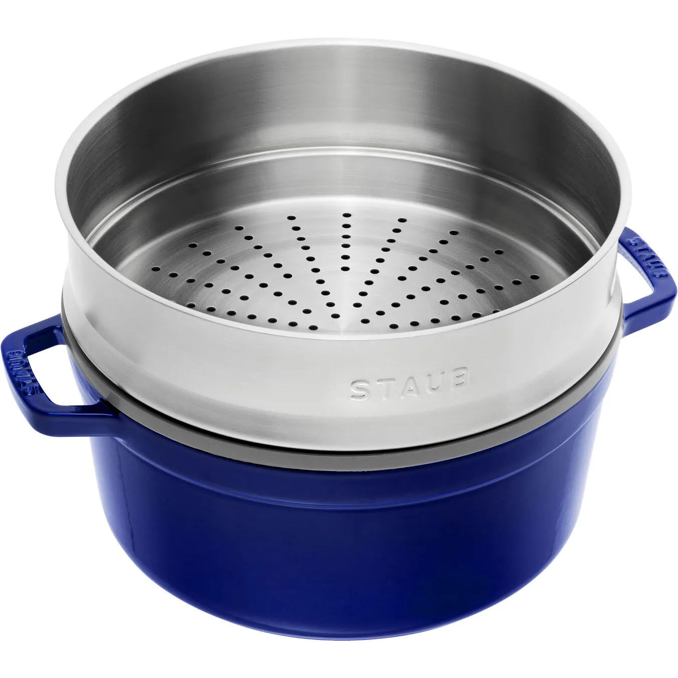 Staub Cocotte Con Cestello A Vapore Rotonda - 26 Cm, Blu Scuro 3 Staub Cocotte Con Cestello A Vapore Rotonda - 26 Cm, Blu Scuro - immagine 3