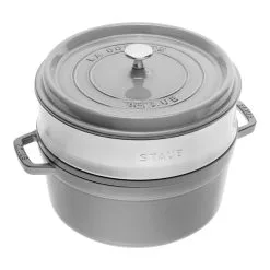 Staub Cocotte Con Cestello A Vapore Rotonda - 26 Cm, Grigio Grafite