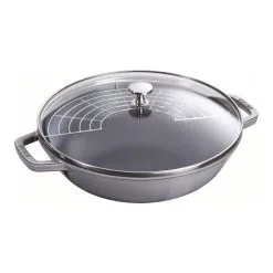 Staub Wok Con Coperchio In Vetro Rotondo - 30 Cm, Grigio Grafite