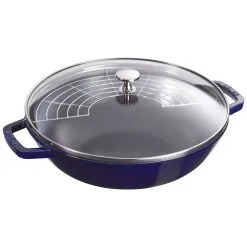 Staub Wok Con Coperchio In Vetro Rotondo - 30 Cm, Blu Scuro