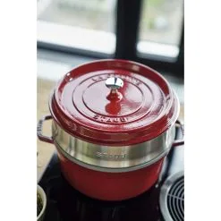 Staub Cocotte Con Cestello A Vapore Rotonda - 26 Cm, Ciliegia -Coltelli 424418877